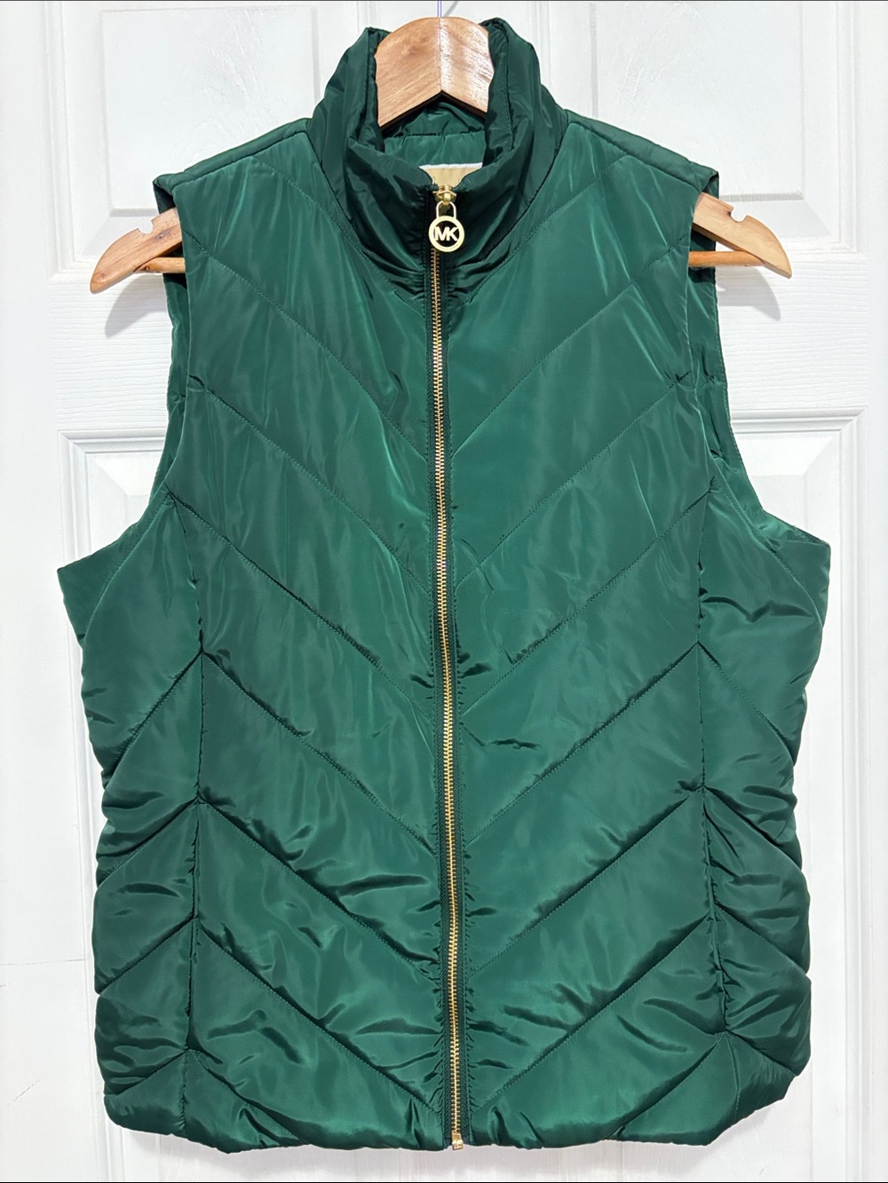 NWT Michael Kors Dark Green Quilted Puffer Vest with Gold Zipper